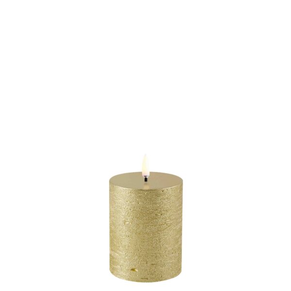UYUNI LED Wax Candle, Flat Top Pillar, Metallic Gold 10cm F